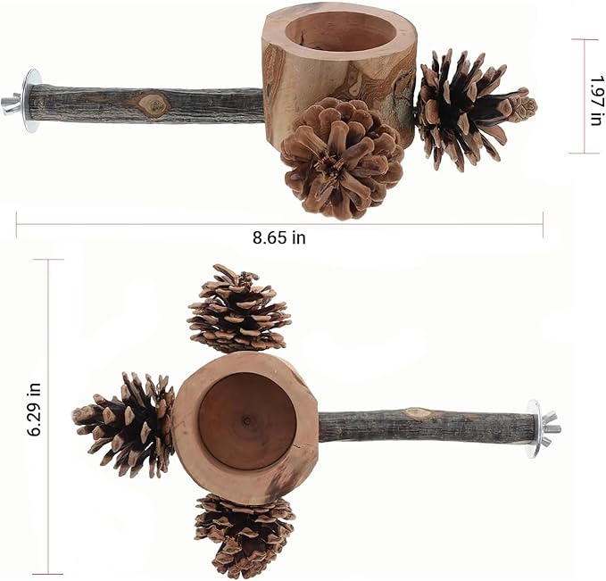 Bird Perch with Safe Bowl Wood & Pinecones - Bird Toys Chew Toys 100% Natural & Durable for Cockatiel, Conure, Budgie, Lovebird, Parakeet - Birdcage Accessory for Foraging & Oral Health-Mewly Pet