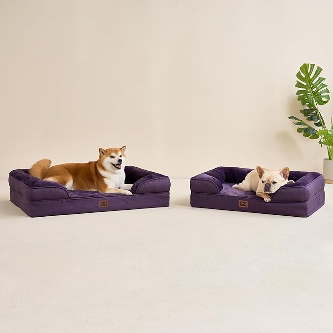 EHEYCIGA Orthopedic Dog Beds for Extra Large Dogs, Waterproof Memory Foam XL Pet Bed with Sides, Non-Slip Bottom and Egg-Crate Foam Big Dog Couch Bed with Washable Removable Cover, Purple-Mewly Pet