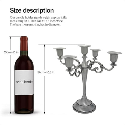 Pewter Candle Holder，5 Arms Metal Candle Holders for Pillar Candles（10.6 inch Tall Candlestick Holders, for 1/2-1 inch Taper Candles,Centerpiece Elegant Decoration Piece for Table