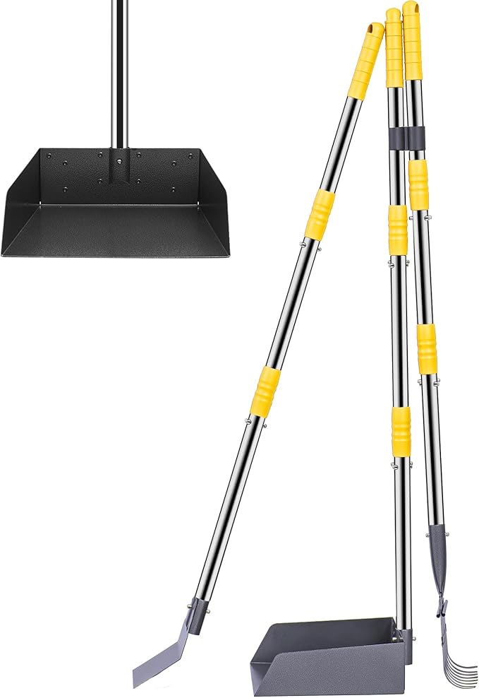 Niubya Pooper Scooper for Dogs, Metal Poop Scooper Tray Spade and Rake Set, Poop Scoop with Adjustable Long Handle, Dog Pooper Scooper for Pet Waste Removal-Mewly Pet