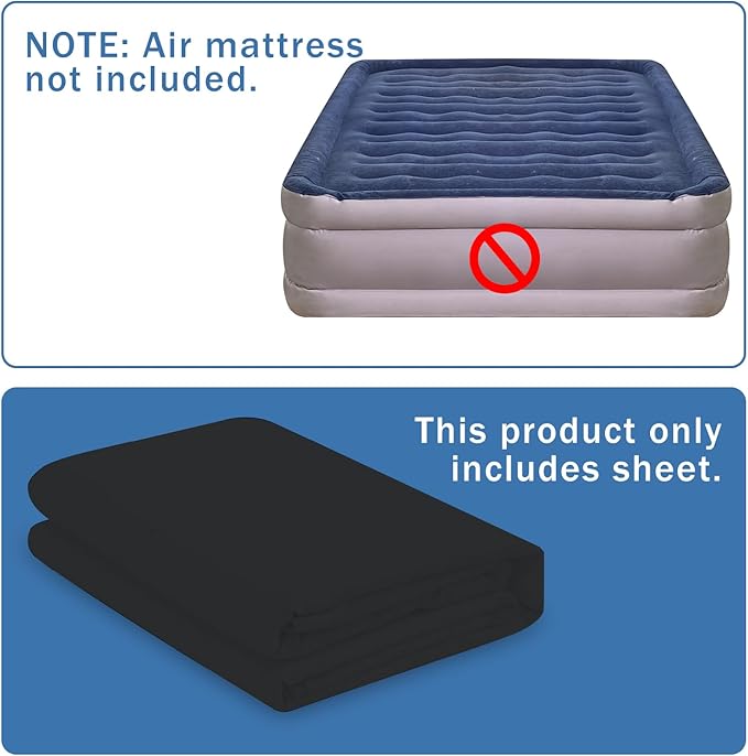 Bedecor Air Bed Sheets for Mattress Cover Removable Bed and Elastic Band Super Soft and Breathable & Deep up to 21" Black Full