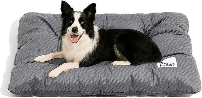 FUNNY FUZZY Washable XL Dog Crate Bed for Extral Large Dogs,Reversible Plush Flat Dog Bed Mat, Pillows,Soft Comfy Kennel Pad,Pet Sleeping Mattress,Pet Cushion,42" × 28", Charcoal Grey-Mewly Pet
