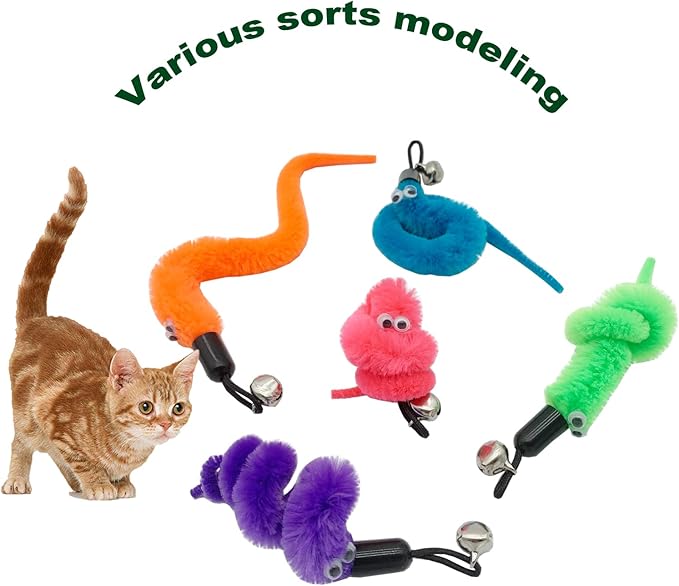 Cat Worm Toy Refills, 20 Pieces Cat Wand Attachments Worms Toy for Indoor Cats (A)-Mewly Pet
