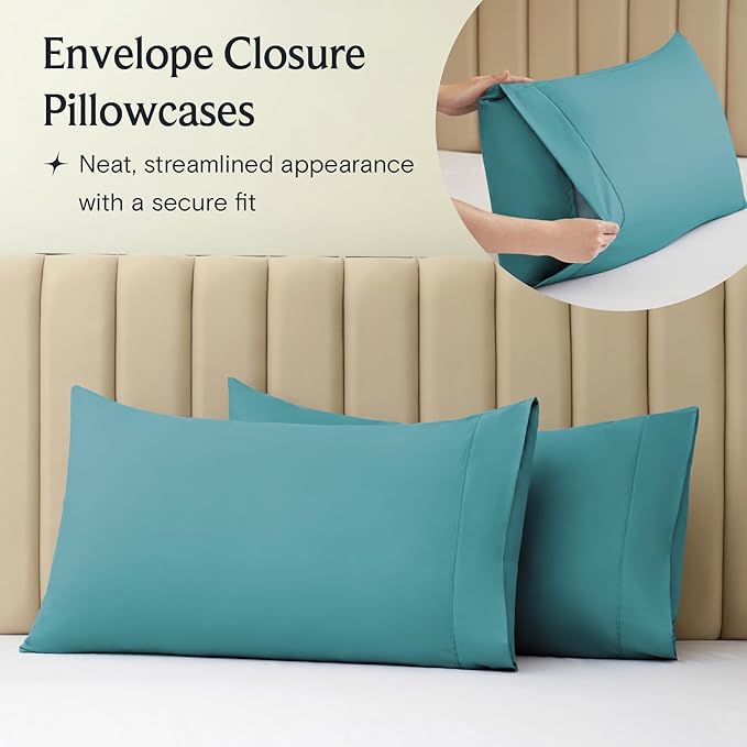 LuxClub 4 PC California King Sheet Set, Breathable Luxury Bed Sheets, Deep Pockets Wrinkle Free Cooling Sheets Machine Washable Hotel Bedding Silky Soft - Teal Cal King