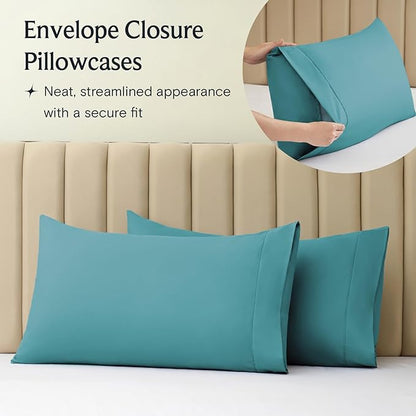 LuxClub 4 PC King Sheet Set, Breathable Luxury Bed Sheets, Deep Pockets Wrinkle Free Cooling Bed Sheets Machine Washable Hotel Bedding Silky Soft - Teal King