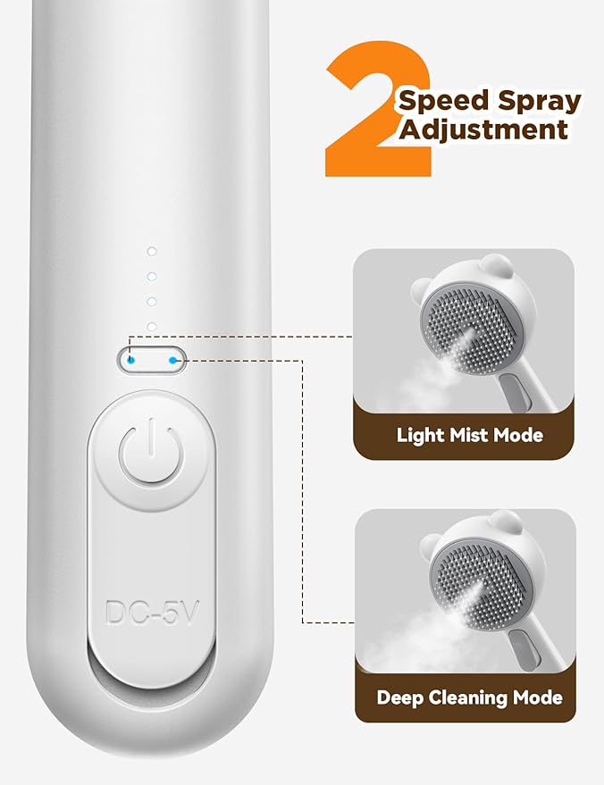 Cat Steam Brush, Brushes for Indoor Cats with Release Button, Dual Speed Spray USB Rechargeable Grooming Supplies, Cat Brush for Shedding Suitable for All Long-haired and Short-haired Pets-Mewly Pet