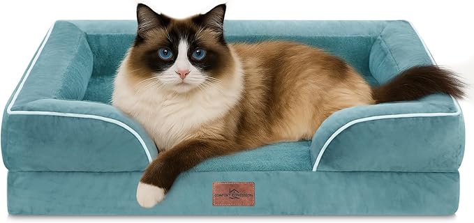 Comfort Expression Small Dog Beds Waterproof Cat Beds Orthopedic Foam Sofa Beds for Small Dogs Comfy Pet Bed with Washable Removable Cover & Non-Slip Bottom(XX-Small,Washed Blue)-Mewly Pet