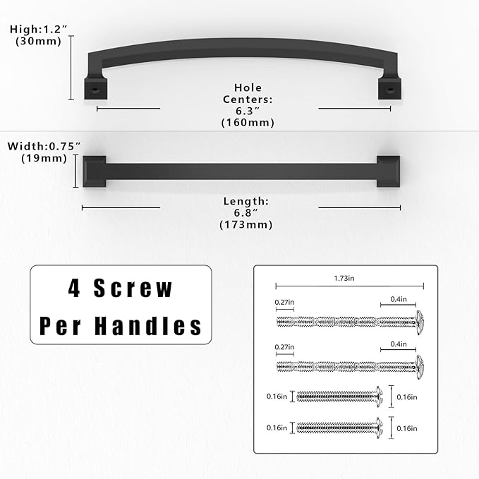 10 Pack Matte Black Cabinet Pulls 6.3 Inch(160mm) Kitchen Cabinet Handles Solid Zinc Alloy Cabinet Hardware Drawer Pulls