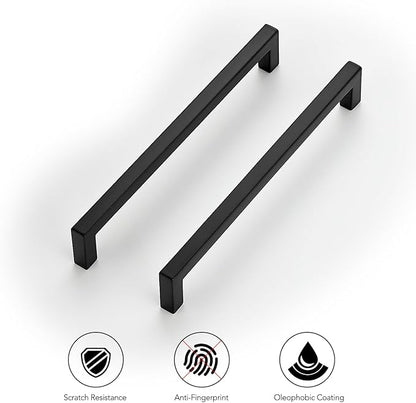 Ravinte 10 Pack Solid Kitchen Cabinet Handles Matte Black Cabinet Pulls Slim Drawer Pulls with 6-1/4 Inch Hole Center Square Bar Kitchen Cabinet Hardware