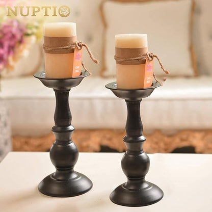 2 Pcs Black Pillar Candle Holders, Most Ideal for 3" Pillar Candles, Gifts for Wedding, Party, Home, Spa, Reiki, Votive Candle (2 x L)