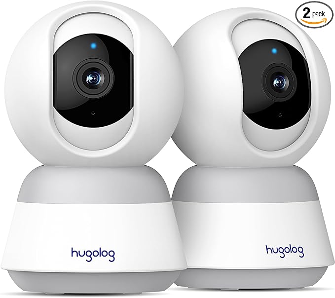 Hugolog 3K 5MP Indoor Pan/Tilt Security Camera with Auto-Focus(2pcs),Ideal for Baby Monitor/Pet Camera/Home Security,Starlight Color Night Vision,Human/Pet AI,Noise Reduction,US Cloud,Works with Alexa-Mewly Pet