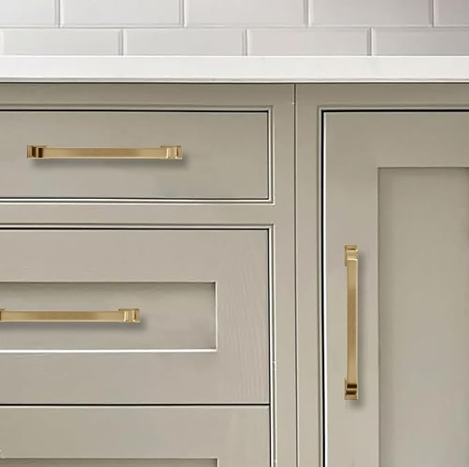 Khtumeware 2 Pack 8 Inch Cabinet Handles - Brushed Brass & Gold Drawer Pulls