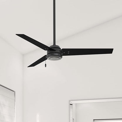 Hunter 52 inch Outdoor or Indoor Ceiling Fan No Light - Black Ceiling Fan without Light, For Patio, Porch, Garage, or Living Room, Standard Mount, 3 Blades, Pull Chain - Cassius 59264, Matte Black