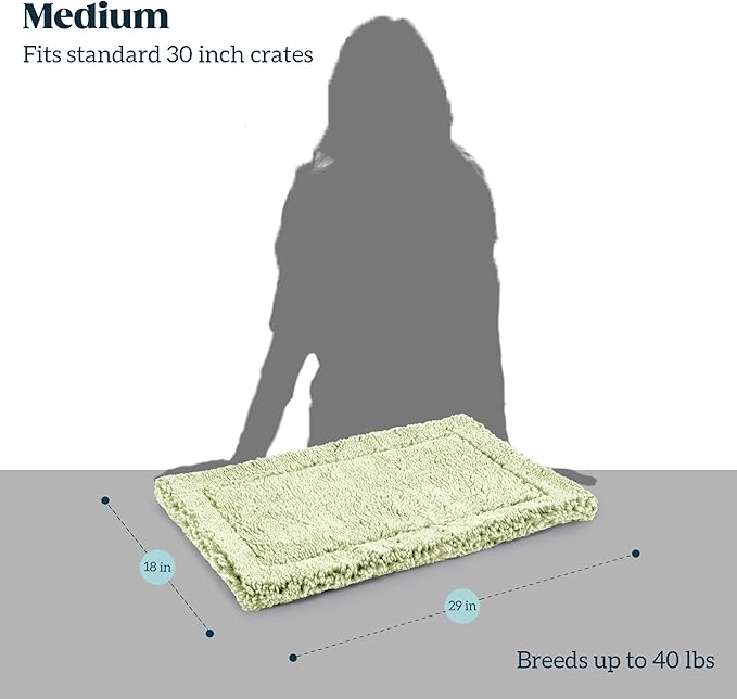 Stoutwool Indestructible Dog Bed - Fluffy Chew Proof Dog Crate Pad - Tough Kennel Pad for Aggressive Chewers - Washable, Ideal for Medium Breeds & Fits 30-Inch Crate - 29"x18", Gleam-Mewly Pet