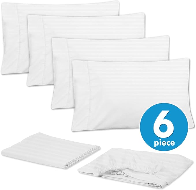 King Size Bed Sheets - 6 Piece 1500 Supreme Collection Fine Brushed Microfiber Deep Pocket King Sheet Set Bedding - 2 Extra Pillow Cases, Great Value, King, Dobby White