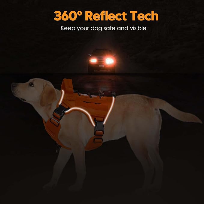 Heavy-Duty Tactical Dog Harness for Large Dogs, No Pull Adjustable Reflective Pet Vest with Molle System, K9 Military-Grade Control for Service Training, Outdoor & 10+ Breeds, Orange, Medium-Mewly Pet