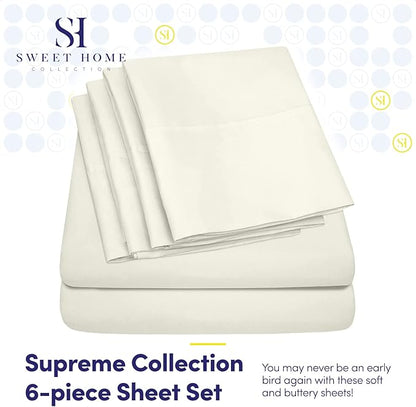 Sweet Home Collection 6 Piece 1500 Supreme Collection Brushed Microfiber Deep Pocket Sheet Set-2 Extra Pillow Cases, Great Value, Rv Short Queen, Ivory