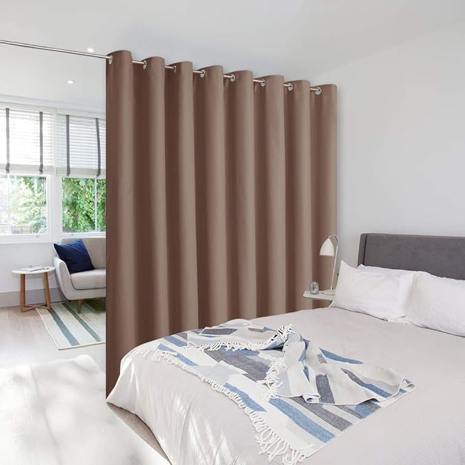 NICETOWN Noise Reducing Room Dividers Curtains Screens Partition Panels, Wide Width Grommet Top Divider for Living, Bedroom, Baby Room (One Pack, 7ft Tall x 15ft Wide, Cappuccino)