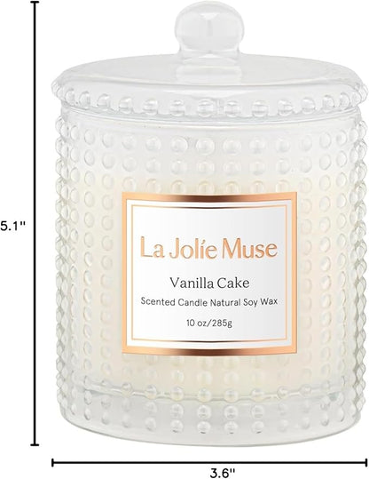 LA JOLIE MUSE Vanilla Cake Scented Candles, Vanilla Candles for Home Scented, Luxury Candle Gift for Women, Natural Soy Wax, 75 Hours Long Burning, 10 OZ
