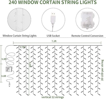 KASZOO 12 Pack Artificial Ivy Leaf Plants with 240 LED Window Curtain String Lights, Fake Plants Vine Hanging Garland, Hanging for Wall Party Wedding Room Home Kitchen Indoor & Outdoor Decoration