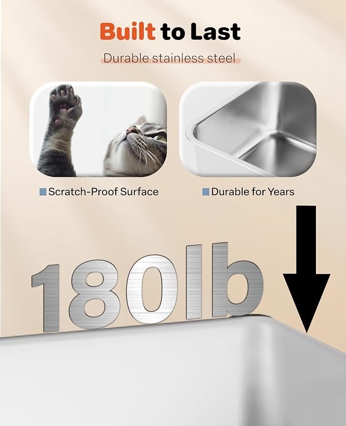 Stainless Steel Litter Box with Lid, 23.5" L x 15.8" W x 12.6" H, XL Metal Cat Box for Big Cats, High Sided Kitty Litter Box with Scoop & Pee Pads, Non-Sticky, Anti-Leakage, Easy to Clean (Black)-Mewly Pet