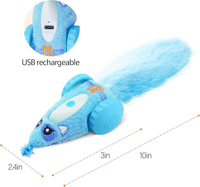 Migipaws Automatic Cat Toys, Plush Cat Mouse Toy, Interactive Toy for Indoor Cats, Smart Moving Kitten Toy, Rechargeable (Blue)-Mewly Pet