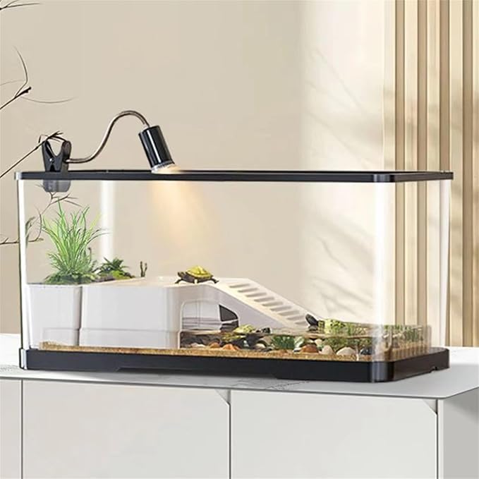 (Tank + Light + Filter Balls) Turtle Tank Kit, Turtle Tank Starter Kit,Bottom Drainage, Multi-Function Areas for Turtles, Crabs,Fishes, Amphibians,Reptiles.(11.81 × 7.88 × 7.88 Inch)-Mewly Pet