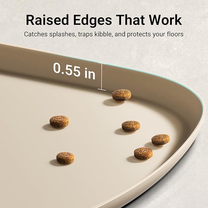 DownyPaws Dog Food Mats for Floors Waterproof, BPA Free Silcone Dog Bowl Mat, Non-Slip Pet Feeding Mat with High Raised Edge, Cat Placemat for Messy Drinkers, 18"×12.5", Almond-Mewly Pet