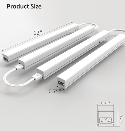 Under Cabinet Lighting Plug in, 12 Inch 4 Pcs, Linkable AC120V 3CCT 3000K/4000K/5000K Ultra Slim, LED Under Cabinet Lights for Counter Light, Kitchen, Shelf, Sink, Workshop, Desk, White
