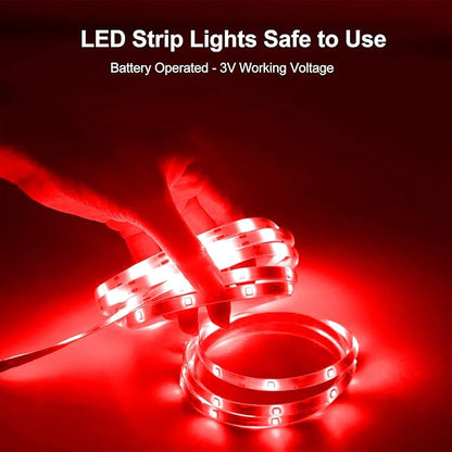 echosari LED Strip Lights Battery Powered, 90 LED Red 2835 SMD Strip Lights 9.8 Ft Cuttable Self-Adhesive Strip Lights with Remote Timer for Outdoor Indoor Party Bedroom Decoration