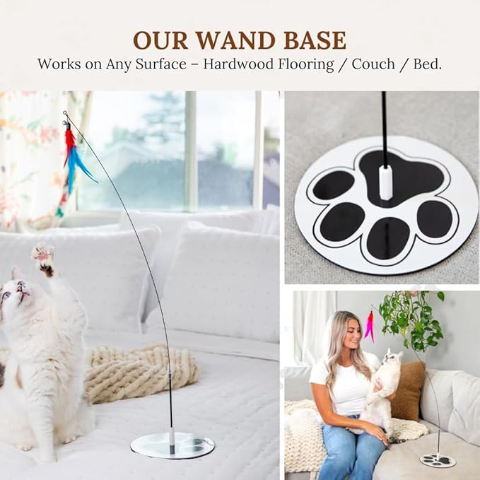 Suction Cup Cat Toys for Indoor Cats Interactive Suction Cup Cat Wand Toy Feather Teaser for Indoor Cats & Kittens Multi Surface Base for Hands Free Play-Mewly Pet