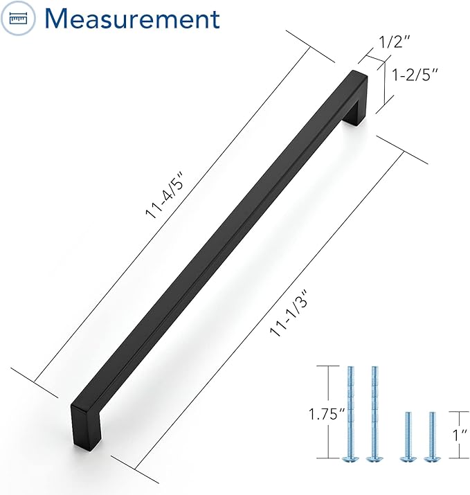 Ravinte 5 Pack Black Cabinet Pulls 11-1/3 Inch Square Kitchen Cabinet Handles Matte Black Kitchen Hardware for Drawer Pulls Drawer Handles Come with Screwdriver