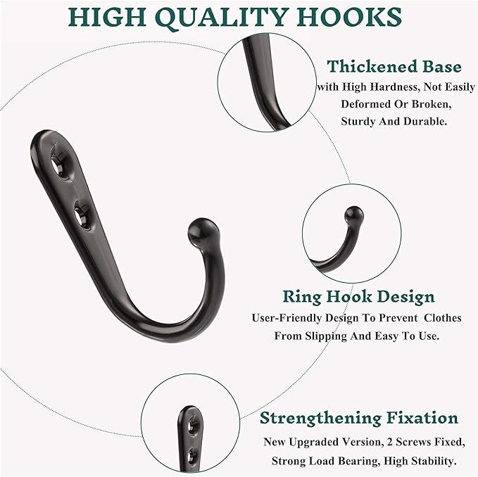 Coat Hooks-38 Pack Farmhouse Hooks with Metal Screws, Black Decorative Rustic Coat Hooks Rack, Wall Mounted Single Prong Robe Hook,Vintage Organizer Hanging Wire Hook Clothes Hanger