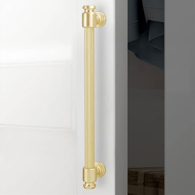 10 Pack 10 inch(254mm) Brushed Brass Kitchen Cabinet Handles Knurled Cabinet Pulls Gold Drawer Pulls Kitchen Cabinet Hardware Kitchen Handles Drawer Pulls Dresser Handles