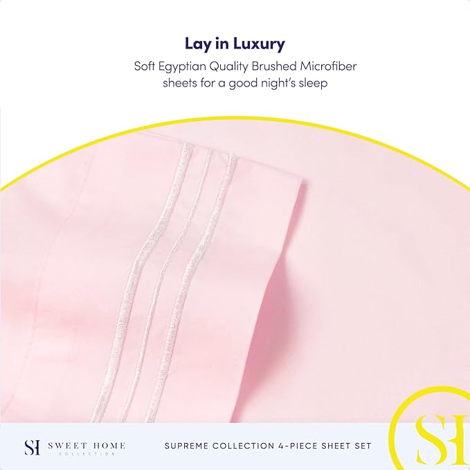 Queen Size Bed Sheets - Breathable Luxury Sheets with Full Elastic & Secure Corner Straps Built In - 1800 Supreme Collection Soft Deep Pocket Bedding, Sheet Set, EXTRA DEEP pocket - Queen, Pale Pink