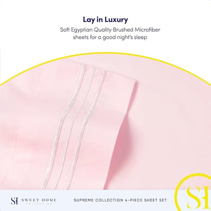 Twin Sheets - Breathable Luxury Sheets with Full Elastic & Secure Corner Straps Built In - 1800 Supreme Collection Extra Soft Deep Pocket Bedding Set, Sheet Set, Twin, Pale Pink