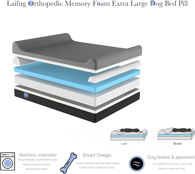 Laifug Orthopedic Memory Foam Extra Large Dog Bed Pillow(50"x36"x10", Chocolate) Durable Water Proof Liner & Removable Washable Cover & Smart Design-Mewly Pet
