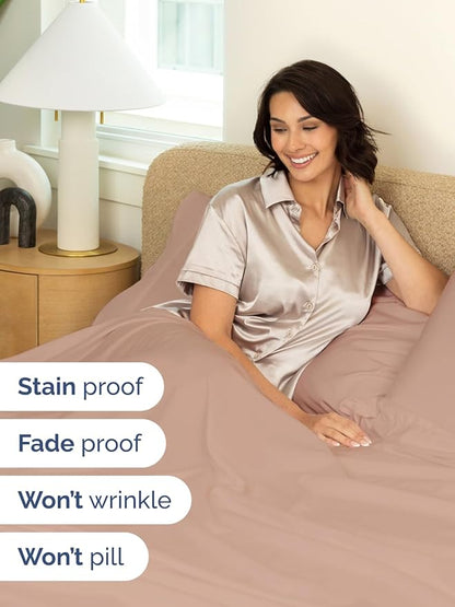 Extra Deep Split King Sheet Set - 7 Piece Breathable & Cooling Sheets - Hotel Luxury Bed Sheets Set - Easy & Secure Fit - Soft, Wrinkle Free & Comfy Sheets Set - Mauve Sheet Set w/Extra Deep Pockets