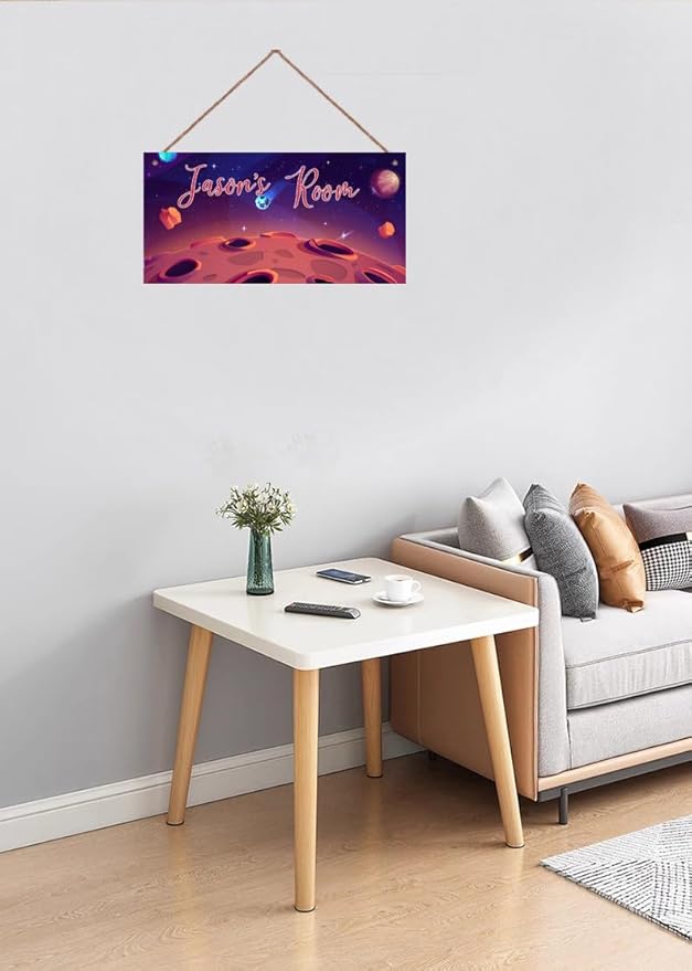 Personalized Outer Space Sign Universe Theme Art Décor For Kids Room Custom Name Moon Door Wall Art Decor For Little Man Cave, Stars Floral Nursery Art Girls Room Boys Bedroom