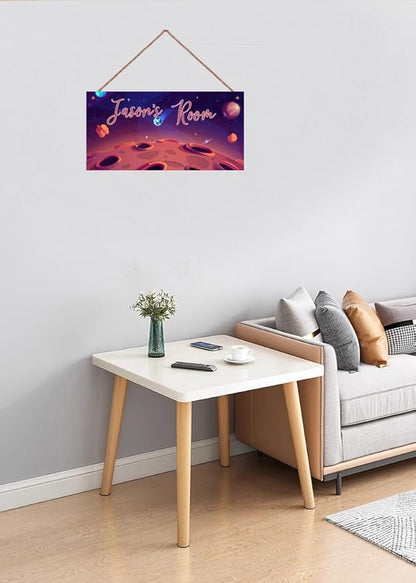 Personalized Outer Space Sign Universe Theme Art Décor For Kids Room Custom Name Moon Door Wall Art Decor For Little Man Cave, Stars Floral Nursery Art Girls Room Boys Bedroom