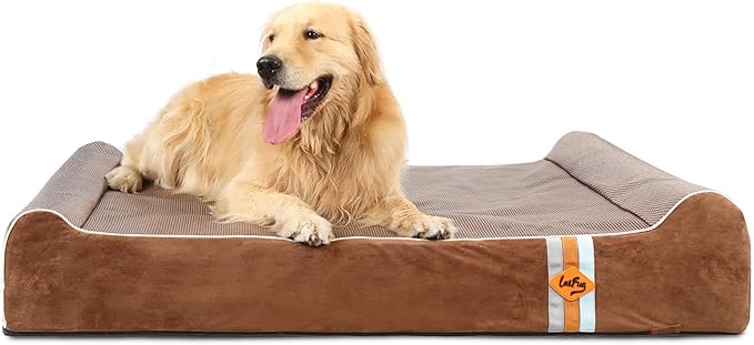 Laifug Orthopedic Memory Foam Extra Large Dog Bed Pillow (50" x 36" x 10", Brown) Durable Waterproof Lining with Removable Washable Cover and Smart Design-Mewly Pet