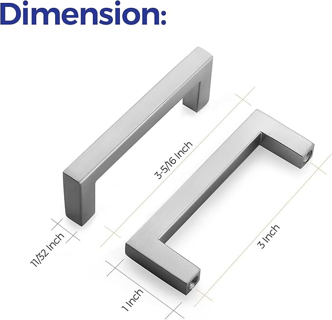Ravinte 15 Pack Solid 3 Inch Center to Center Slim Square Bar Drawer Handles Cabinet Hardware - Brushed Nickel Kitchen Pulls