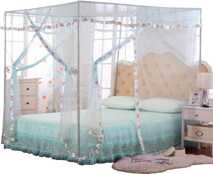 Canopy Bed Curtains Queen - 4 Corner Post Canopy for Bed, Bed Canopy for Adults, Bedroom Decor (Queen Size, Light Blue)