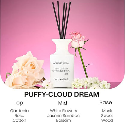 M&SENSE Minimalist Large Reed Diffuser 300ml, Puffy Cloud Dream Scented with Natural Essential Oils, Long Lasting with 7 Sticks, Non-Toxic Home Fragrance for Bedroom, Bathroom Decor