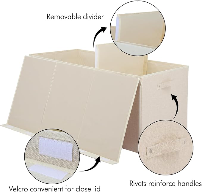 Extra Large Toy Box 167L, Sturdy Toy Storage Chest Organizer Bin Baskets with 2 Removable Divider for Boys, Girls, Kids, Nursery, Bedroom, Playroom, 35.5"x17" x17" (Linen Beige)