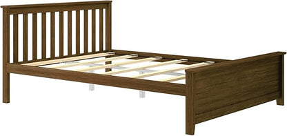 Max & Lily Queen Bed Frame with Slatted Headboard, Solid Wood Platform Bed for Kids, No Box Spring Needed, Easy Assembly, Walnut