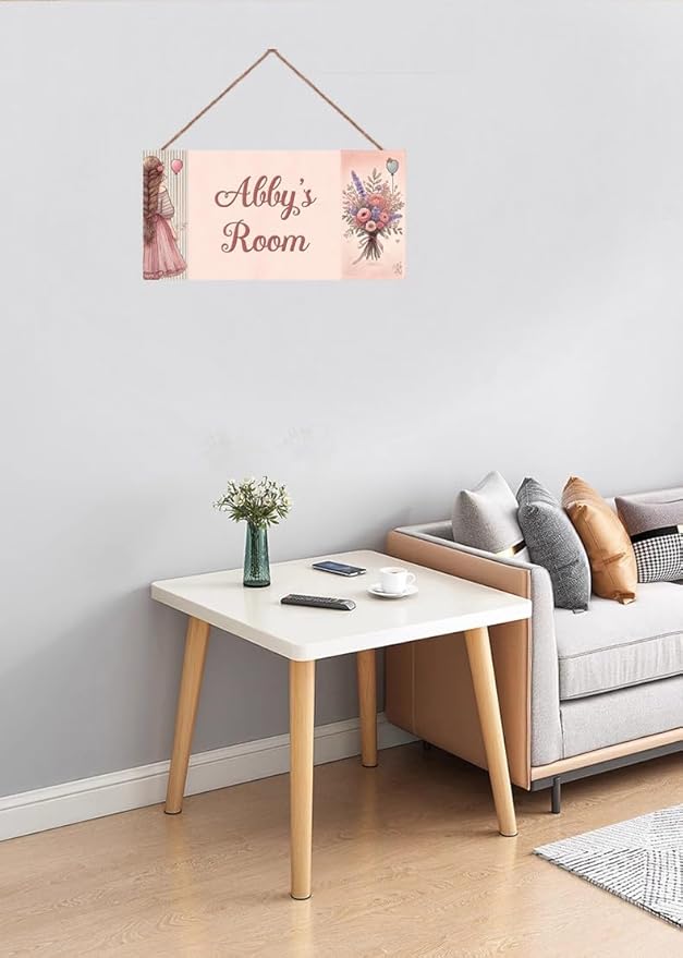 Personalized Name Sign Girl and Flowers Decor For Girls Room Baby Nursery Kids Bedroom Wood Plaque Hanging Wall Art Decor For Boys Room