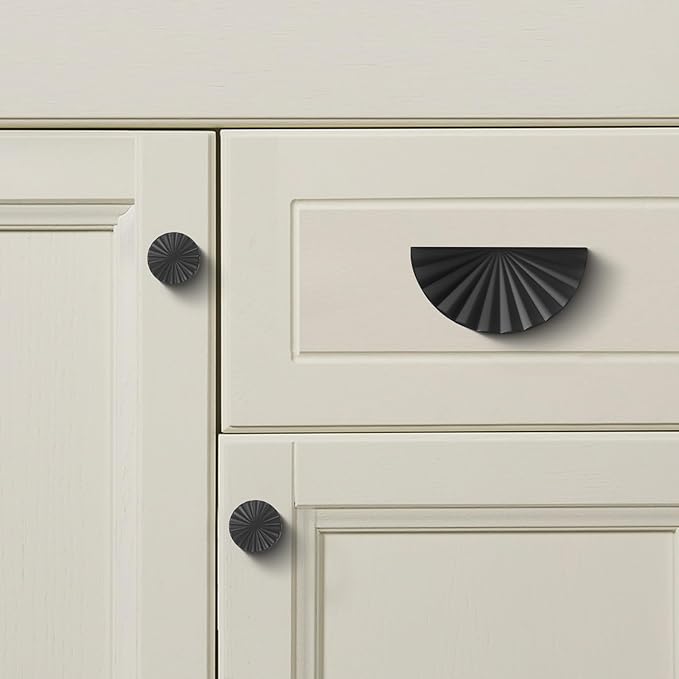 2 Pack 3 Inch (76mm) Matte Black Cabinet Pulls Cup Flat Drawer Handles Kitchen Cupboard Pull Bathroom Dresser Sunflower Handle Unique Hardware for Furniture Door Wardrobe Hardware TYH-MB-2