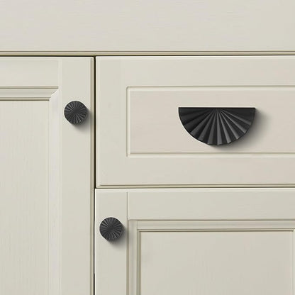 2 Pack 3 Inch (76mm) Matte Black Cabinet Pulls Cup Flat Drawer Handles Kitchen Cupboard Pull Bathroom Dresser Sunflower Handle Unique Hardware for Furniture Door Wardrobe Hardware TYH-MB-2