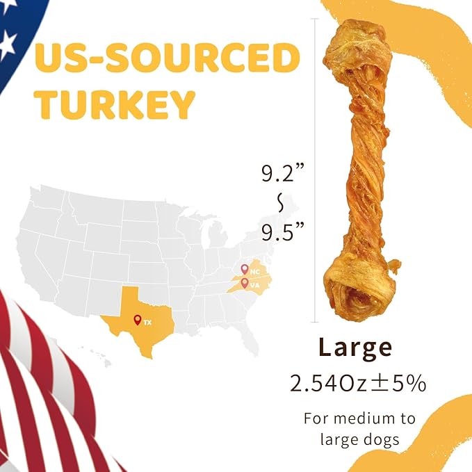 iPaw Turkey Tendons for Dogs, 100% Turkey and US Sourced Raw Material, Hypoallergenic, All Natural Human Grade Puppy Chew, Rawhide Alternative Dog Treats, 10 Unit/Box Bone (Large)-Mewly Pet